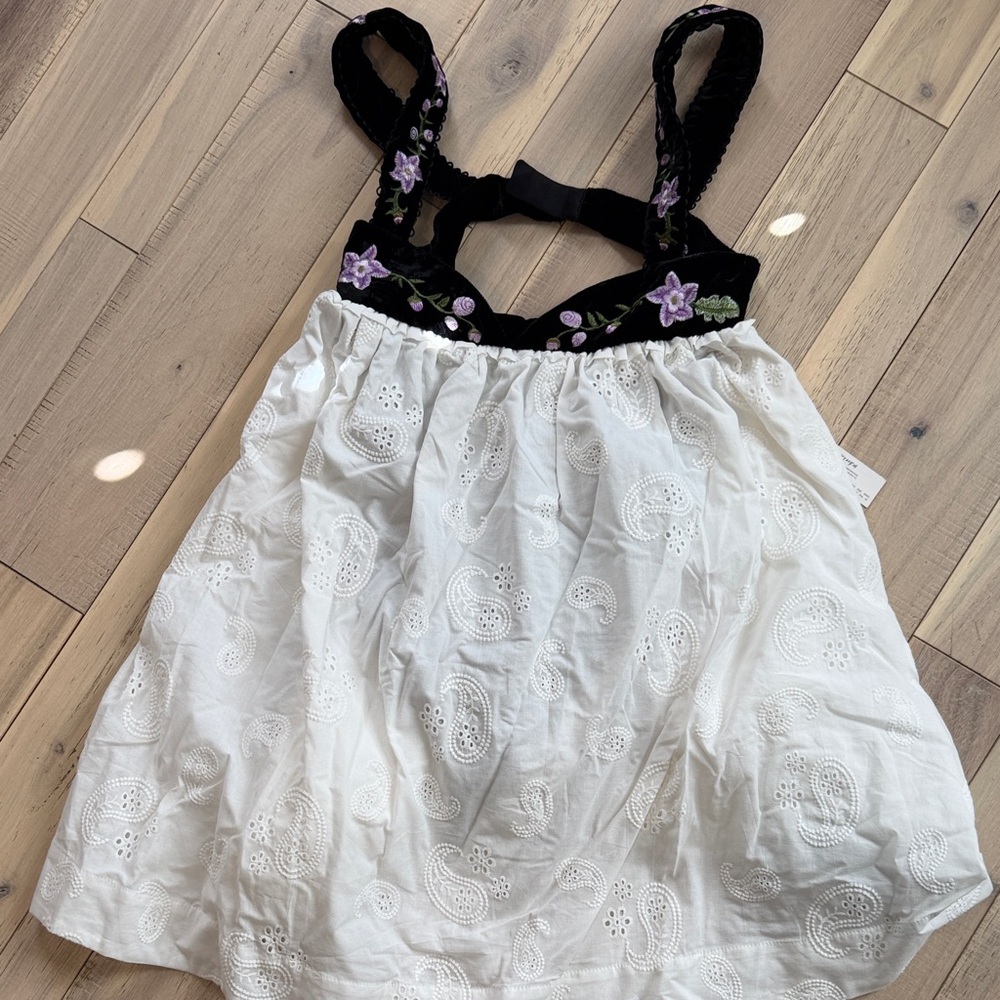 For Love And Lemons Black and White Mini Dress with Purple Floral Details
